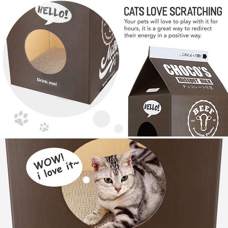 FluffyDream Cat Condo Scratcher Post Cardboard, Milk Box Shape Cat Scratching House Bed, Black Color - Image 3